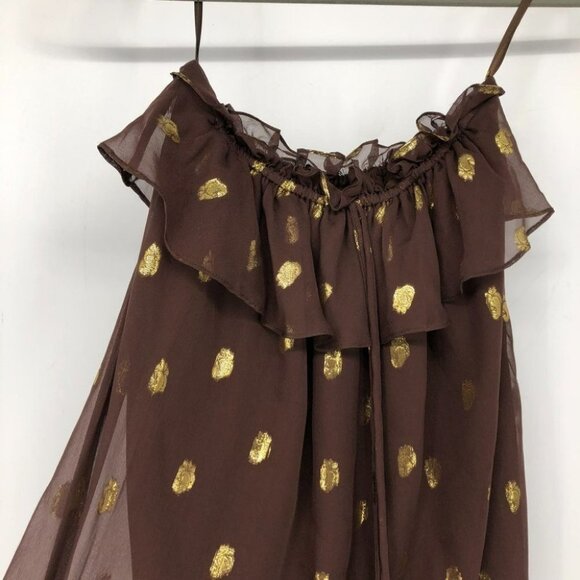 NWT Milly New York Brown silk metallic gold polka dot ruffle multi-tie tank top - Picture 8 of 16